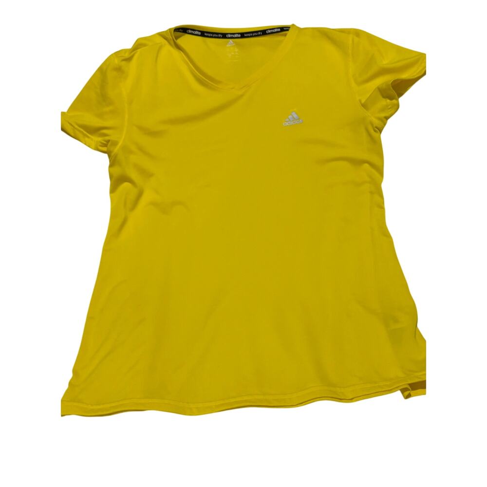 Adidas L bright yellow performance short sleeve t shirt 100 polyester euc